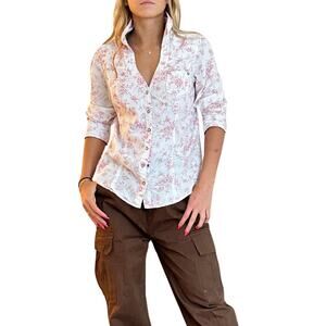 Vintage Guess Pearl Snap Indie Coastal Cowgirl Western Floral Top